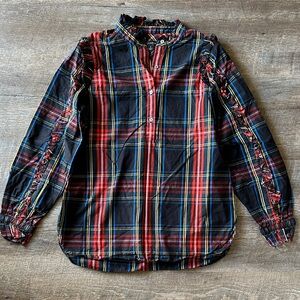 J. Crew Tartan Plaid Button-Up Shirt with Ruffle Details